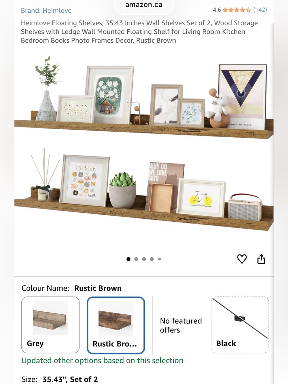 35.4” floating shelves set of 2 NEW RUSTIC BROWN